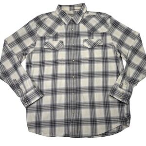 Blue Ranchwear Gray Plaid Western Snap Shirt Men's XL Pearl Snap‎ Cotton Twill